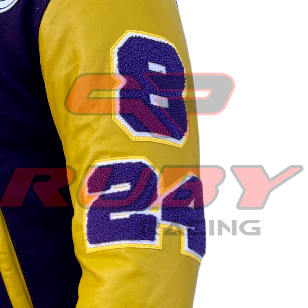 Kobe Bryant Los Angeles Lakers Basketball Varsity Wool Leather Letterman Jacket Arm