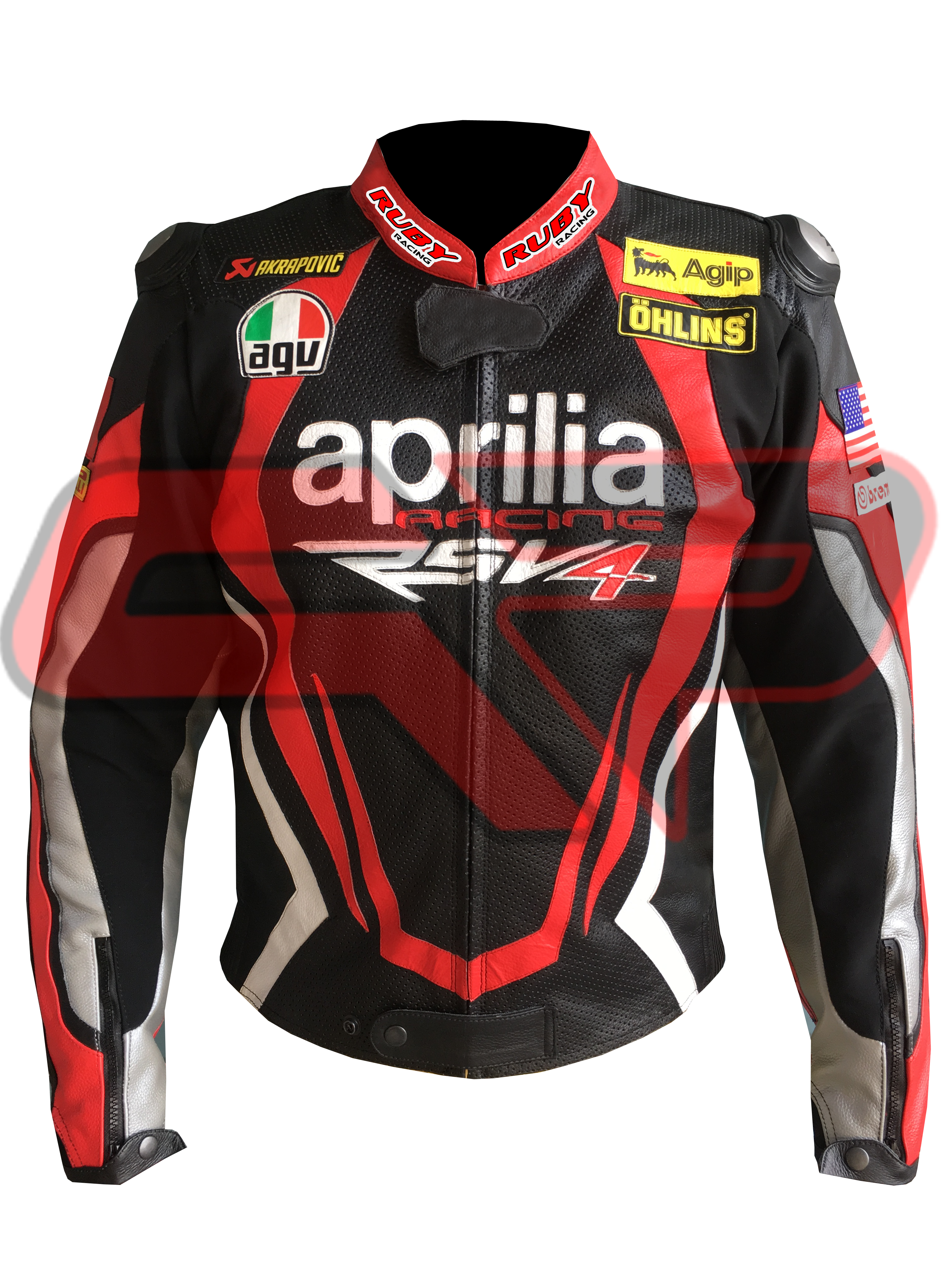 Aprilia Leather Motorbike Racing Jacket front