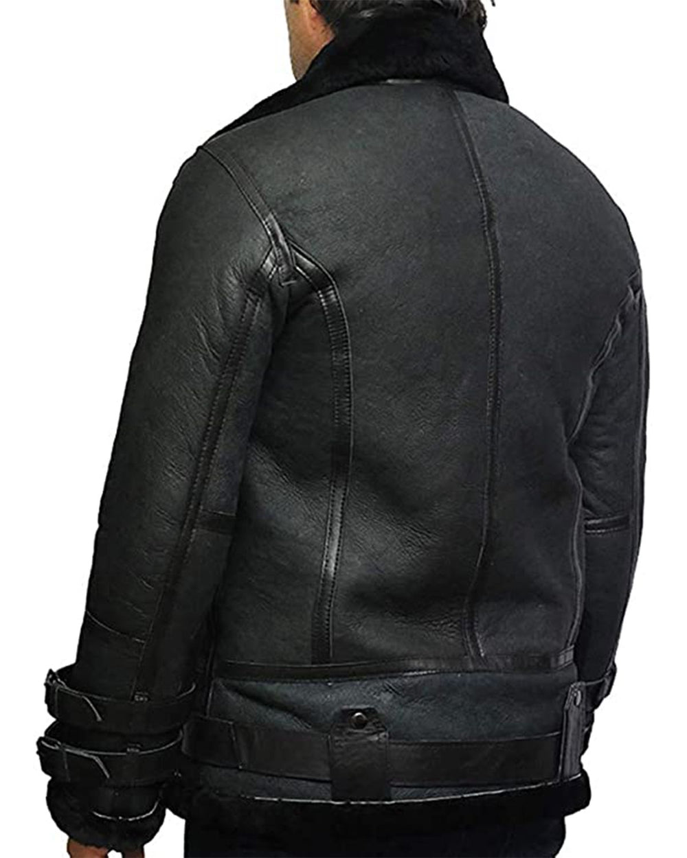 Ruby Mens Black Aviator Jacket Back