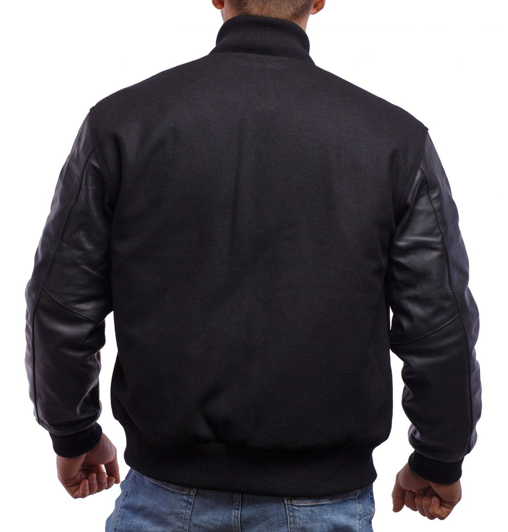 Mens Black Varsity Jacket Back View