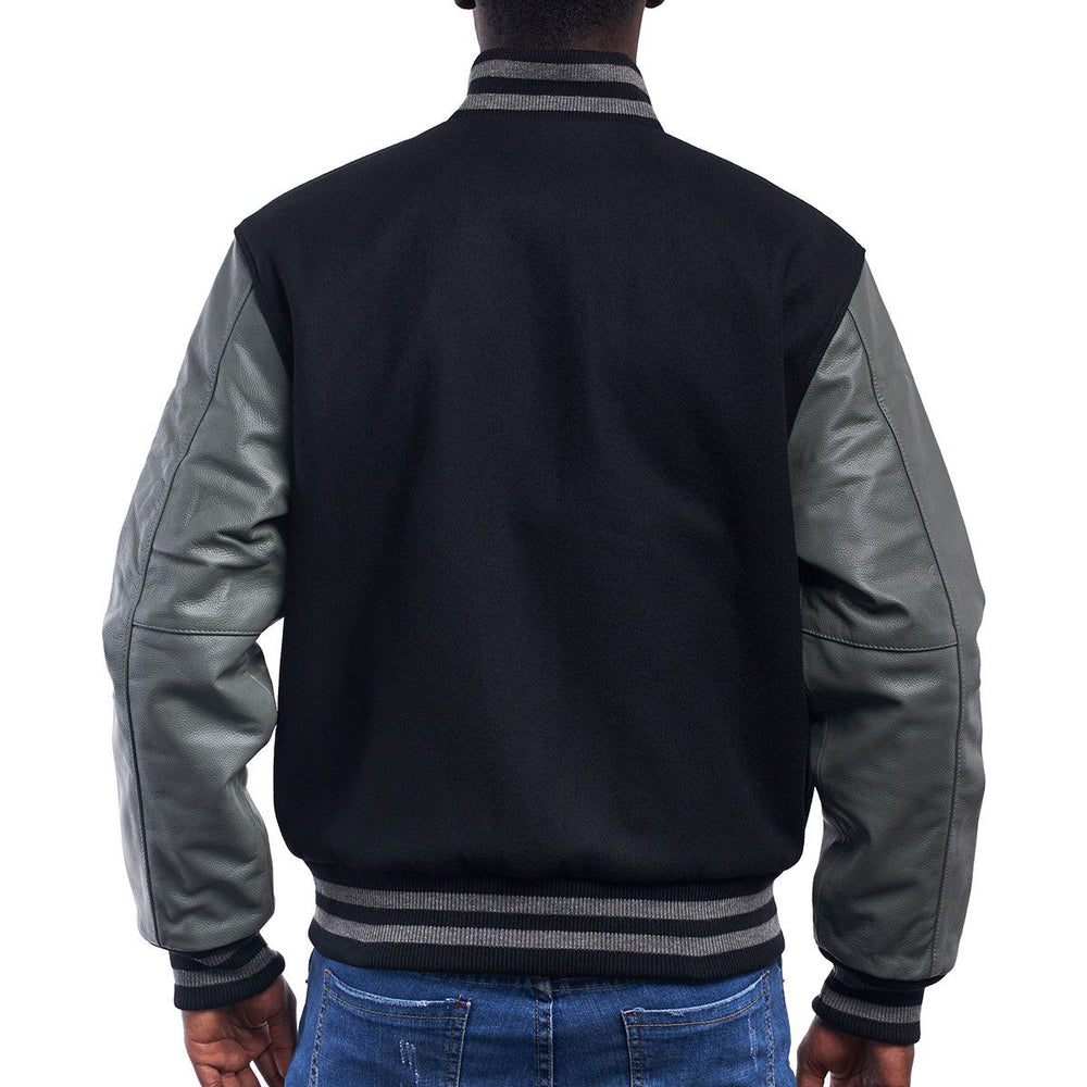 Mens Black Grey Varsity Jacket Back View