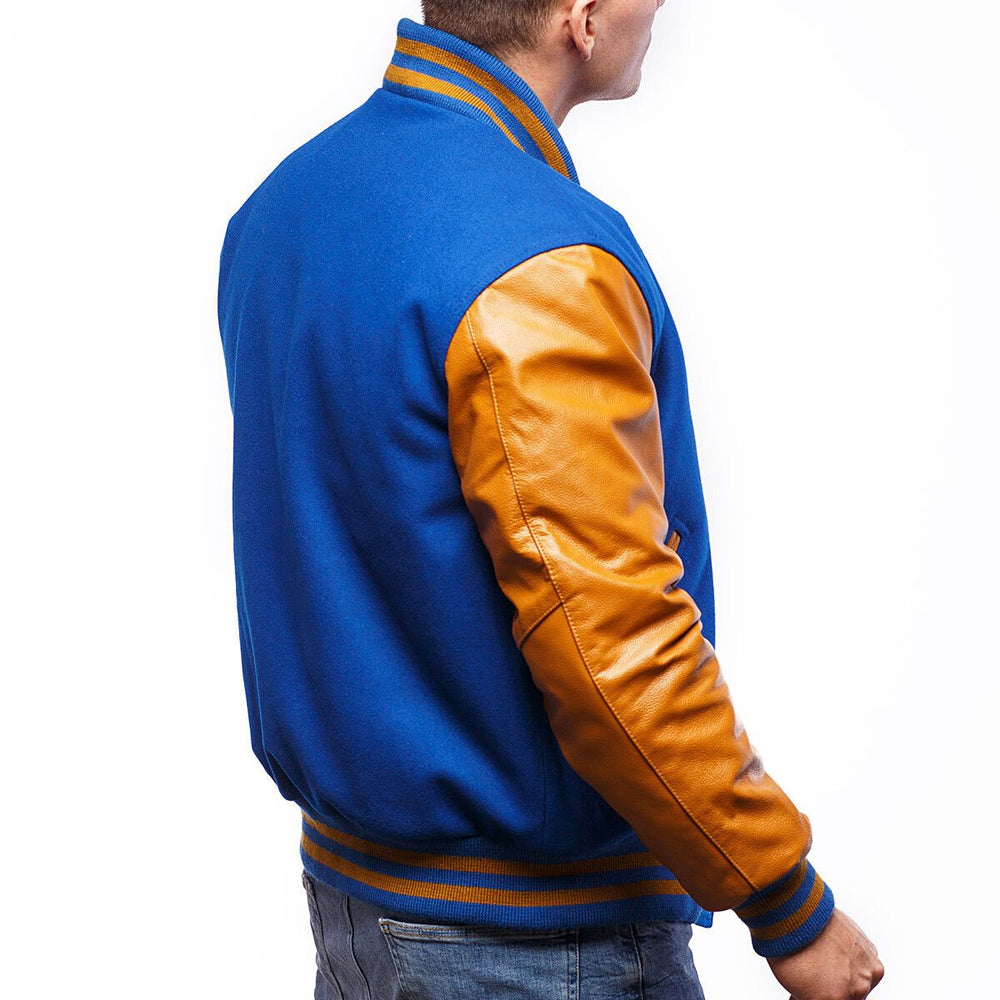 Mens Blue Orange Varsity Jacket Right View
