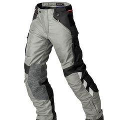 BMW GS Dry motorcycle touring pants grey and black front side view with reinforced knee protection and ergonomic touring fit