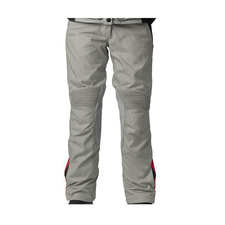 BMW GS Dry women’s motorcycle touring pants grey front view with ergonomic fit and reinforced knee panels