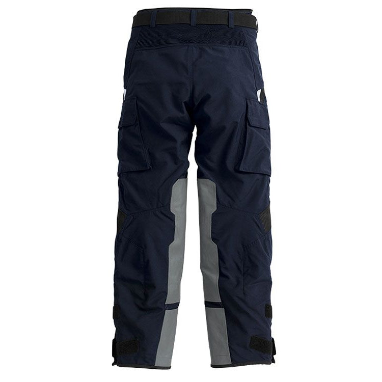 BMW GS Rallye 3 Pro motorcycle touring pants blue back view with cargo pockets and adjustable touring fit