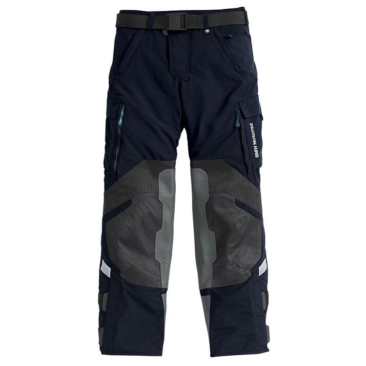 BMW GS Rallye 3 Pro motorcycle touring pants blue front view with reinforced knee protection and adventure riding design