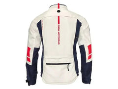 BMW GS Rallye GTX motorcycle jacket front upper pocket detail in white blue and red