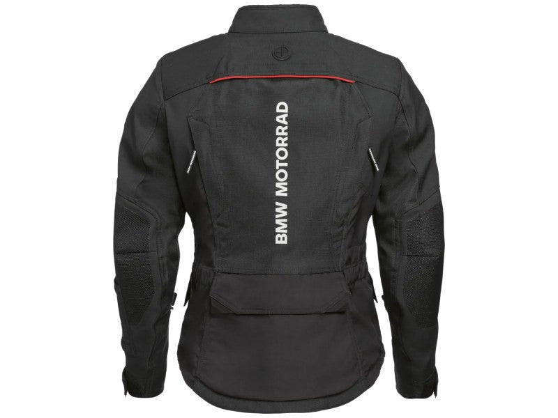 bmw gs rallye womens motorcycle touring jacket black back view with bmw motorrad logo