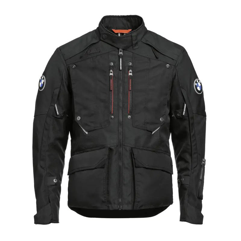bmw mens rallye gtx motorcycle touring jacket black front view with adventure riding design