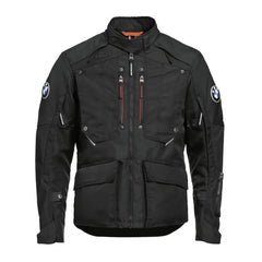 bmw mens rallye gtx motorcycle touring jacket black front view with adventure riding design