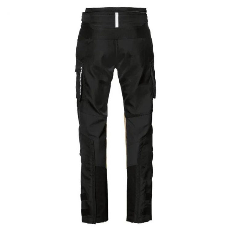 BMW Mens Rallye GTX motorcycle pants black back view with ergonomic fit and cargo pocket design
