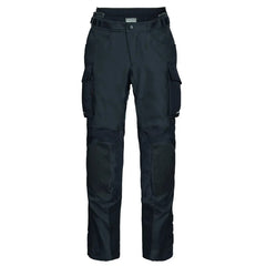 bmw mens rallye gtx motorcycle touring pants black front view with reinforced knee protection