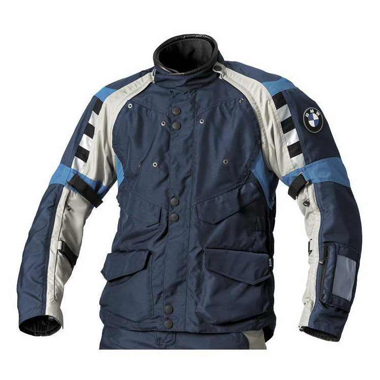 bmw rallye 3 motorcycle touring jacket blue grey front view adventure riding jacket