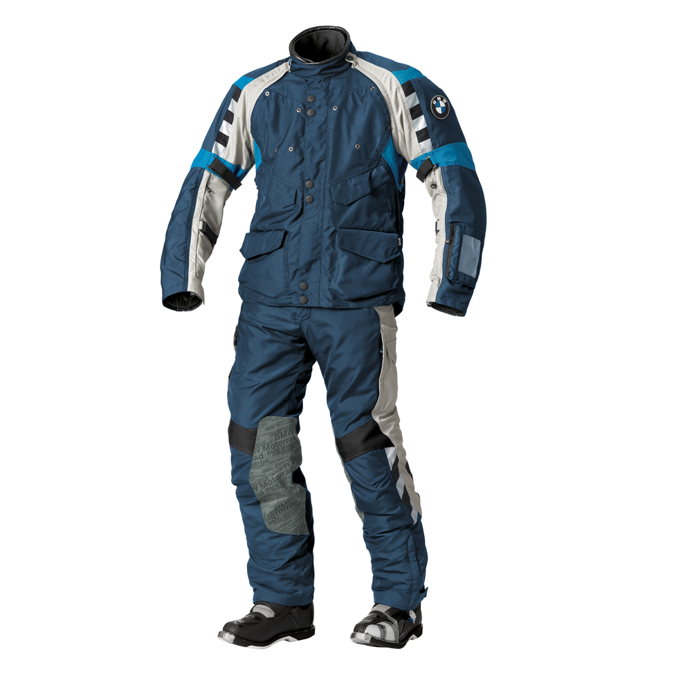 BMW Rallye 3 motorcycle touring suit blue and grey premium textile adventure riding gear with CE protection