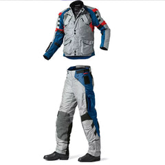 BMW Rallye 3 motorcycle touring suit grey blue red premium textile adventure apparel with CE armor