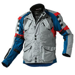 bmw rallye 3 pro motorcycle touring jacket grey blue front view adventure riding jacket with ventilation panels