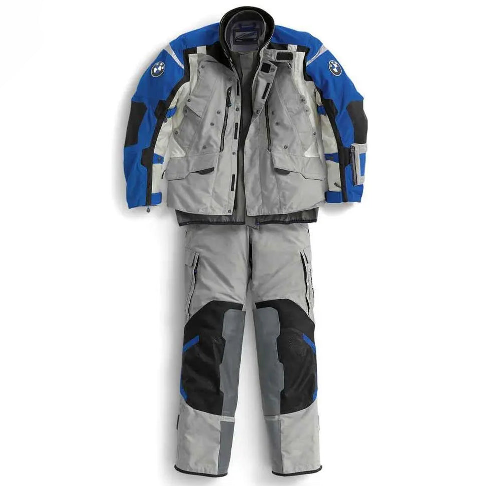 BMW Rallye 3 Pro motorcycle touring suit grey blue premium textile adventure apparel