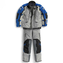 BMW Rallye 3 Pro motorcycle touring suit grey blue premium textile adventure apparel