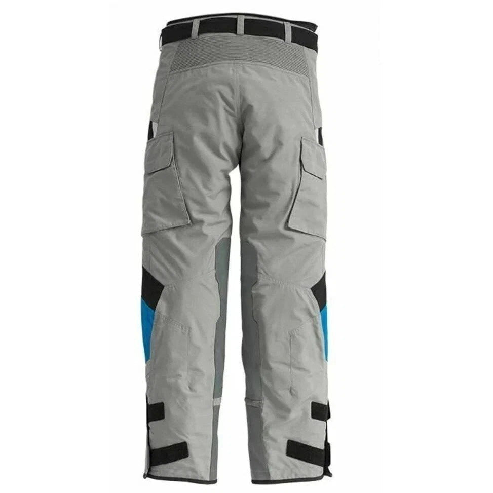 BMW Rallye 3 Pro touring motorcycle pants back view in grey with cargo pockets and adjustable lower leg straps