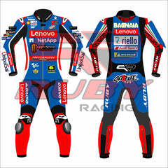 Francesco Bagnaia 2024 MotoGP Racing Suit - Lenovo Ducati Blue Edition, Front & Back View, Professional Biker Gear