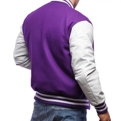 Mens Purple White Varsity Jacket Right View