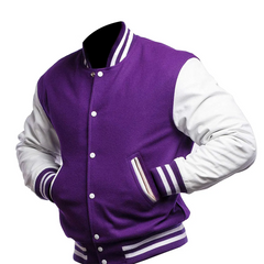Mens Purple White Varsity Jacket Front View-2