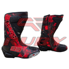 Side angle view of Ruby Racing Ducati 93 motorbike leather boots with advanced TPU ankle protection.