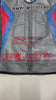 Front view of the BMW Motorrad Racing Motorcycle Jacket in gray with black, blue, and red detailing. The jacket displays prominent sponsor logos and is crafted from premium leather, ideal for motorbike riders seeking style and protection