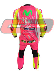 Rossi Pink Motorbike Racing Leather Motorbike Suit Back View