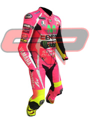 Rossi Pink Motorbike Racing Leather Motorbike Suit Front View-2