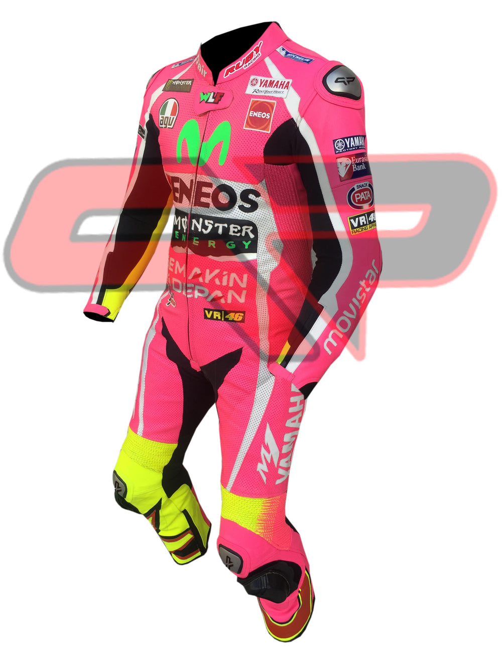 Rossi Pink Motorbike Racing Leather Motorbike Suit Left View-2