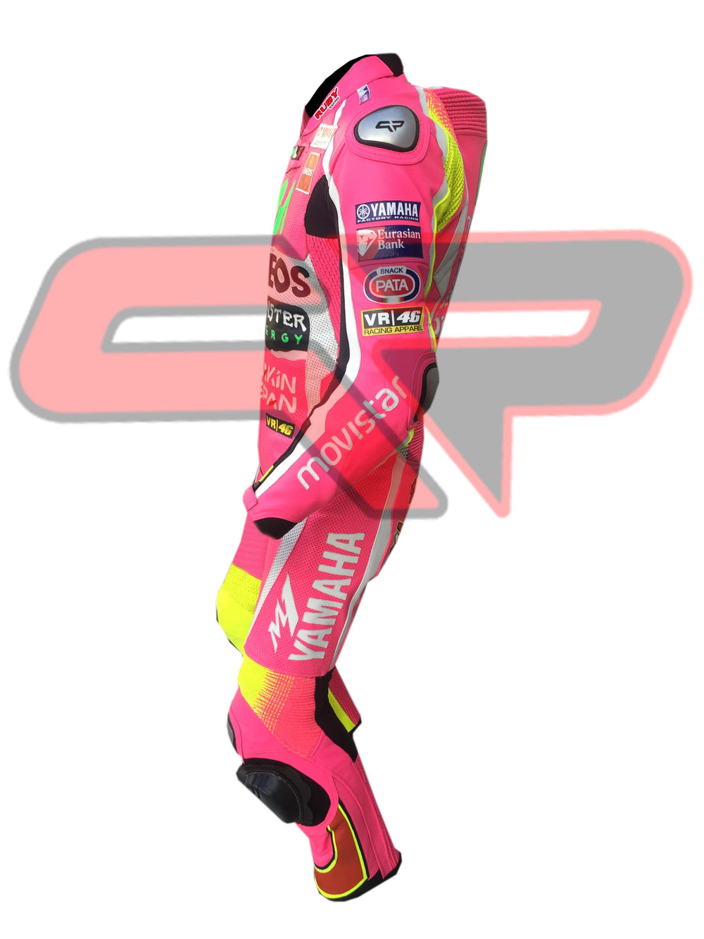 Rossi Pink Motorbike Racing Leather Motorbike Suit Left View