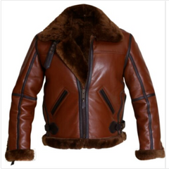 B3 Brown Leather Brown Fur Aviator Jacket Front