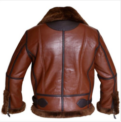 B3 Brown Leather Brown Fur Aviator Jacket Back