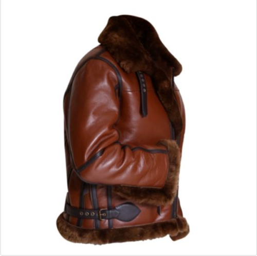 B3 Brown Leather Brown Fur Aviator Jacket Side View