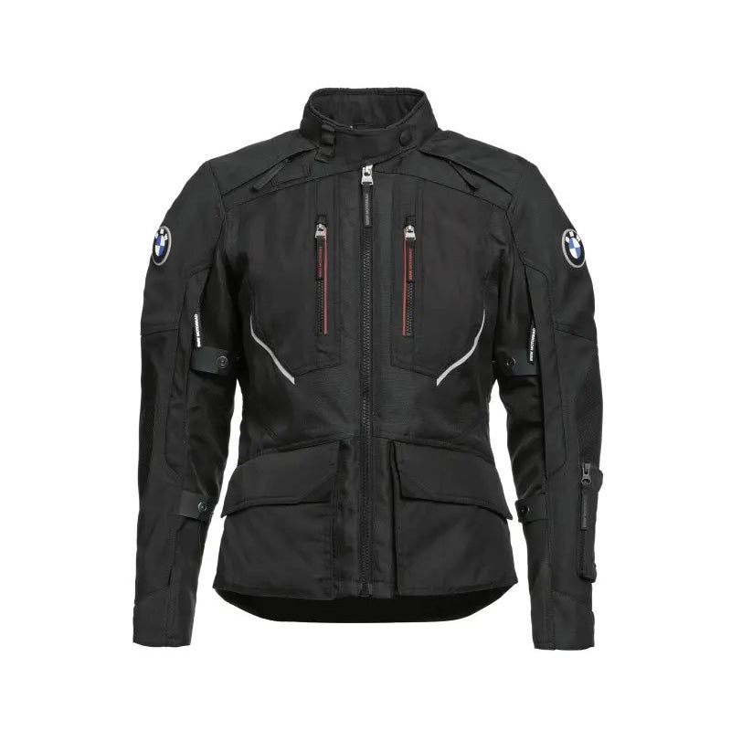 womens rallye gtx motorcycle jacket black front view with adventure touring design