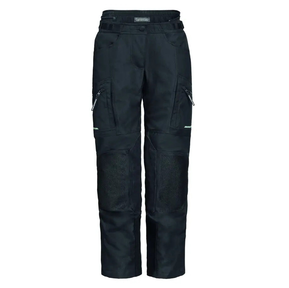 womens rallye gtx motorcycle pants black front view with reinforced touring design