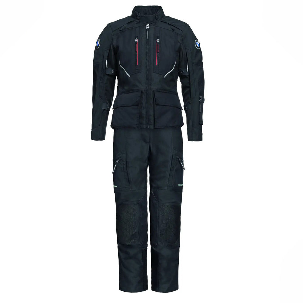 womens rallye gtx motorcycle suit black front view with touring jacket and riding pants