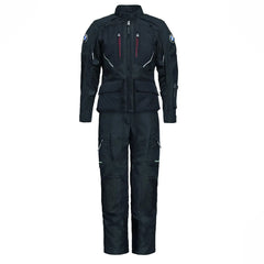 womens rallye gtx motorcycle suit black front view with touring jacket and riding pants