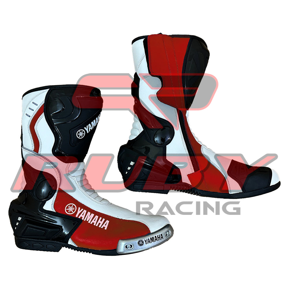 Side view of Yamaha motorbike boots showing layered construction and protective shin and heel armor.